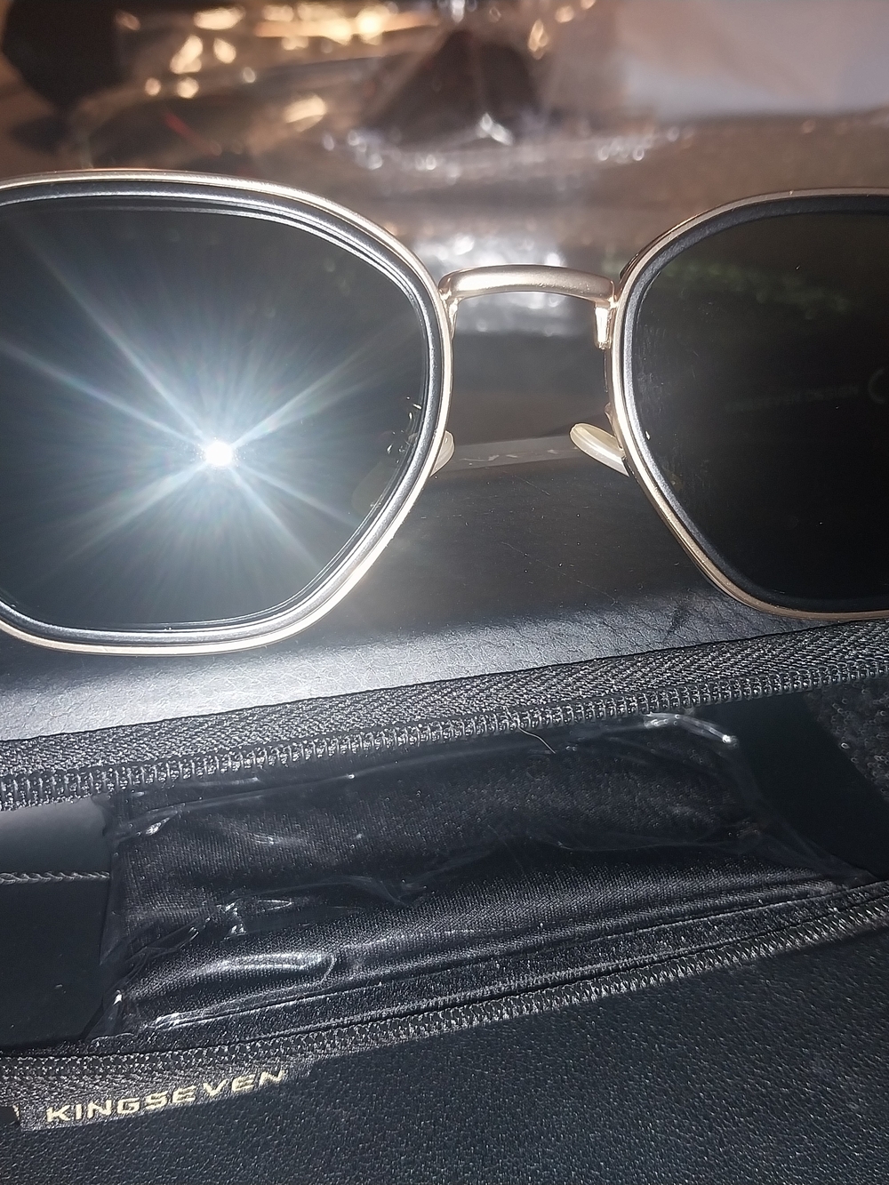 KINGSEVEN Gold Frame Sunglasses with Black Lenses Bin 03